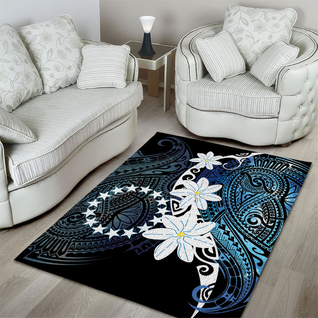 Cook Islands Maori Language Week Area Rug Tiare Maori Kuki Airani Blue Pattern LT22 - Polynesian Pride