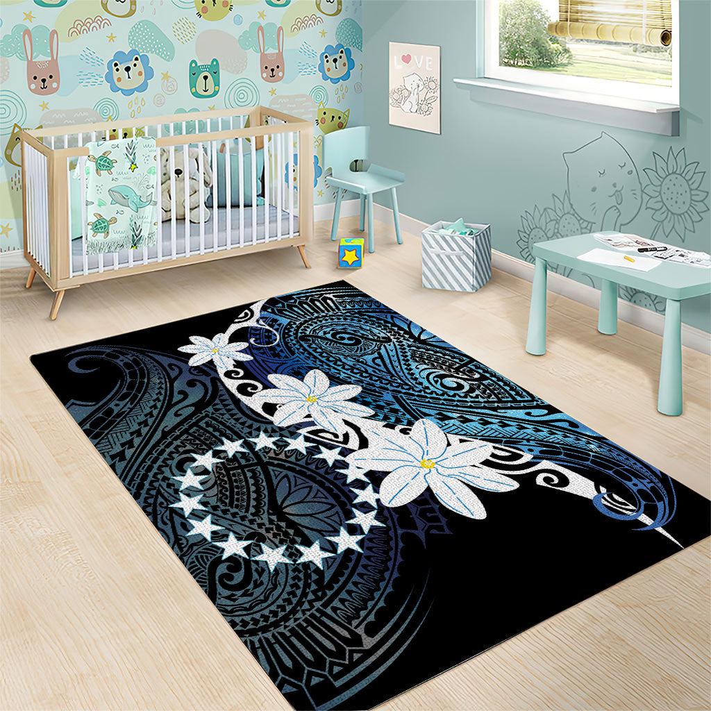 Cook Islands Maori Language Week Area Rug Tiare Maori Kuki Airani Blue Pattern LT22 - Polynesian Pride