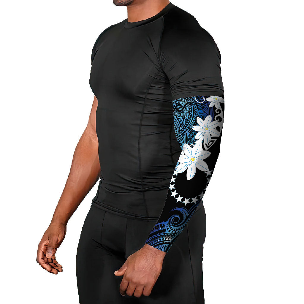 Cook Islands Maori Language Week Arm Sleeves Tiare Maori Kuki Airani Blue Pattern LT22 - Polynesian Pride