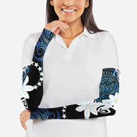 Cook Islands Maori Language Week Arm Sleeves Tiare Maori Kuki Airani Blue Pattern LT22 - Polynesian Pride