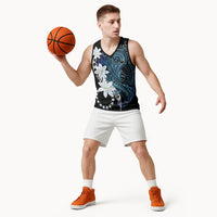 Cook Islands Maori Language Week Basketball Jersey Tiare Maori Kuki Airani Blue Pattern LT22 - Polynesian Pride