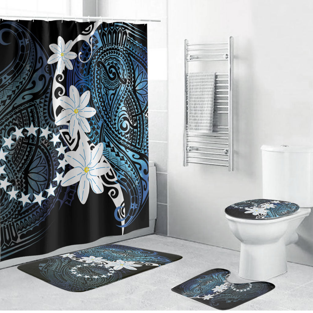 Cook Islands Maori Language Week Bathroom Set Tiare Maori Kuki Airani Blue Pattern LT22 Bathroom Set (4 pcs) Blue - Polynesian Pride