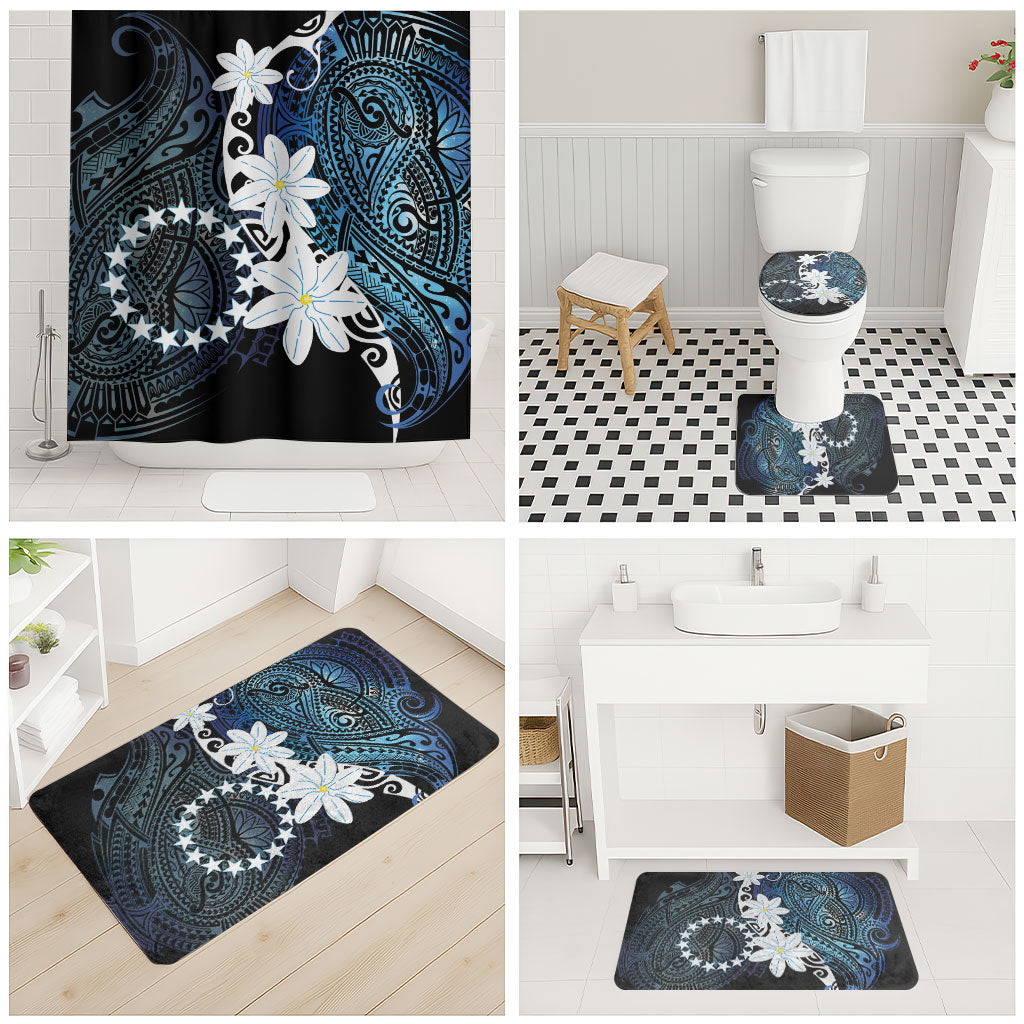 Cook Islands Maori Language Week Bathroom Set Tiare Maori Kuki Airani Blue Pattern LT22 - Polynesian Pride