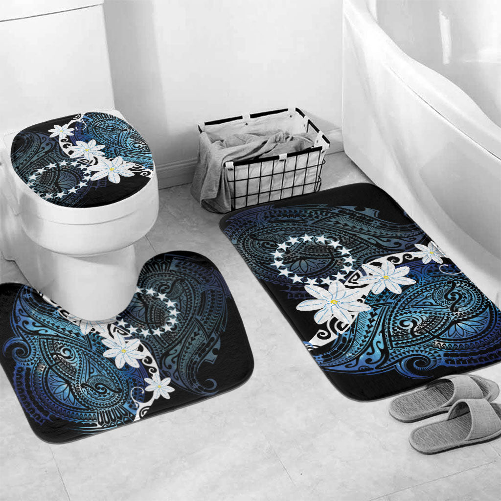 Cook Islands Maori Language Week Bathroom Set Tiare Maori Kuki Airani Blue Pattern LT22 Mat Set Only (3 pcs) One Size Blue - Polynesian Pride