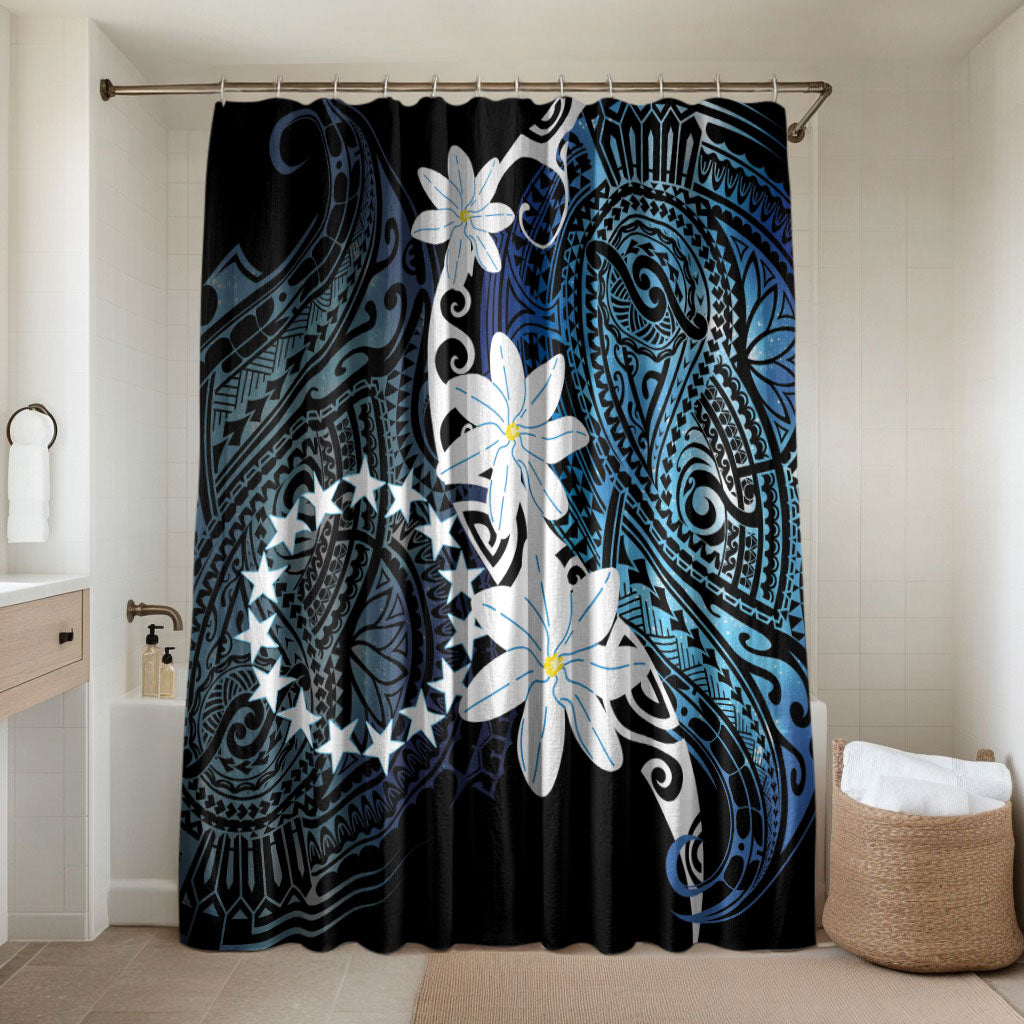 Cook Islands Maori Language Week Bathroom Set Tiare Maori Kuki Airani Blue Pattern LT22 Shower Curtain Only Blue - Polynesian Pride