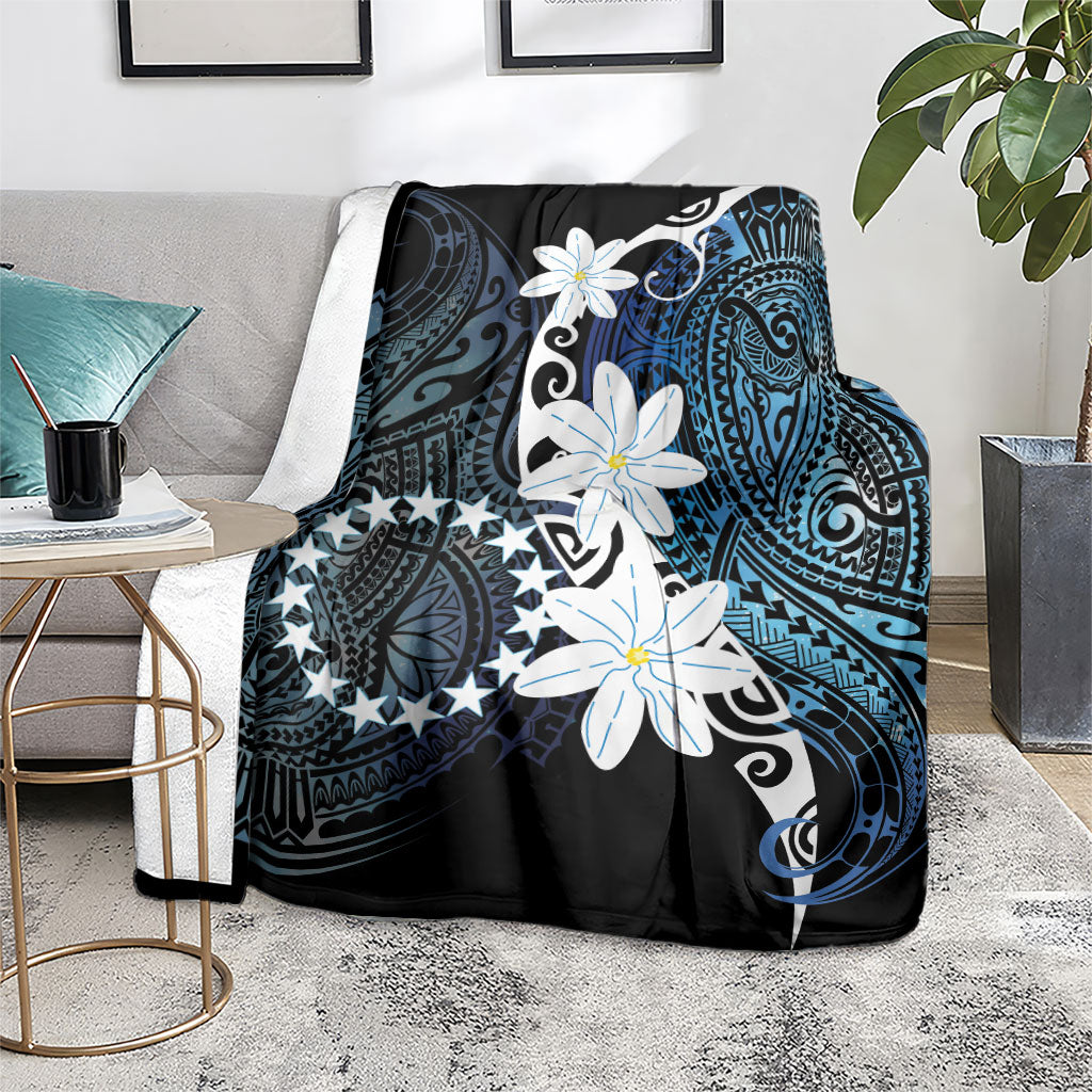 Cook Islands Maori Language Week Blanket Tiare Maori Kuki Airani Blue Pattern LT22 - Polynesian Pride