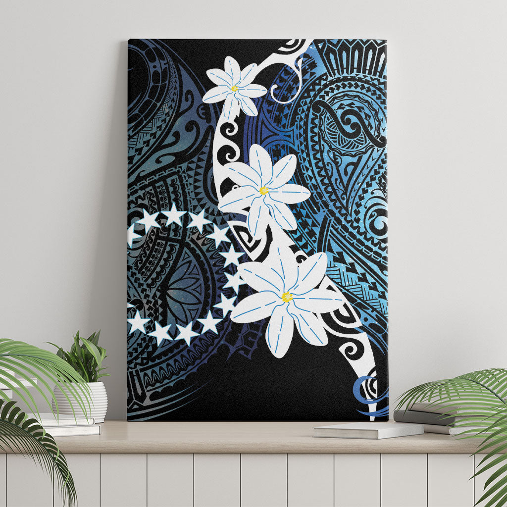 Cook Islands Maori Language Week Canvas Wall Art Tiare Maori Kuki Airani Blue Pattern LT22 - Polynesian Pride