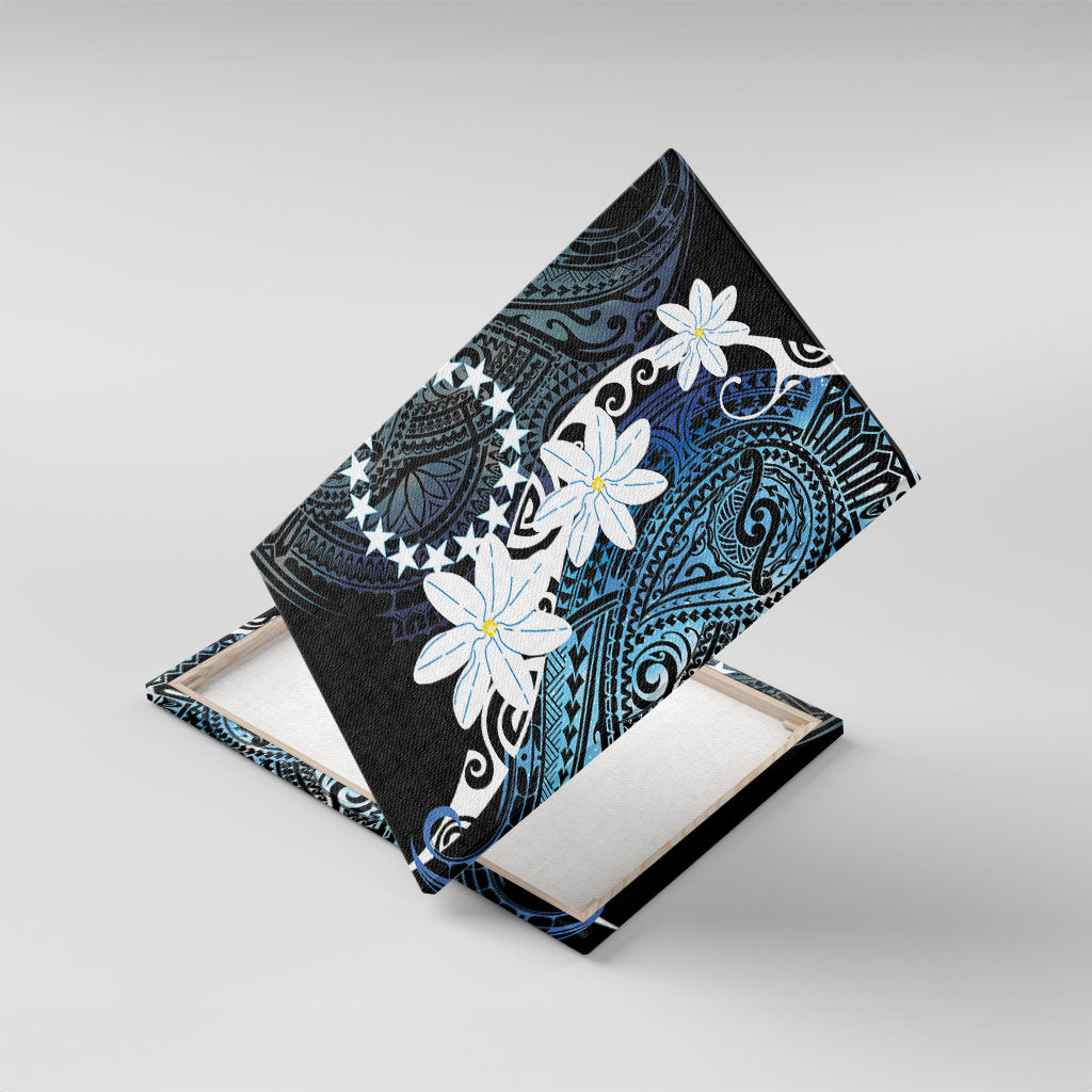Cook Islands Maori Language Week Canvas Wall Art Tiare Maori Kuki Airani Blue Pattern LT22 With Frame Blue - Polynesian Pride