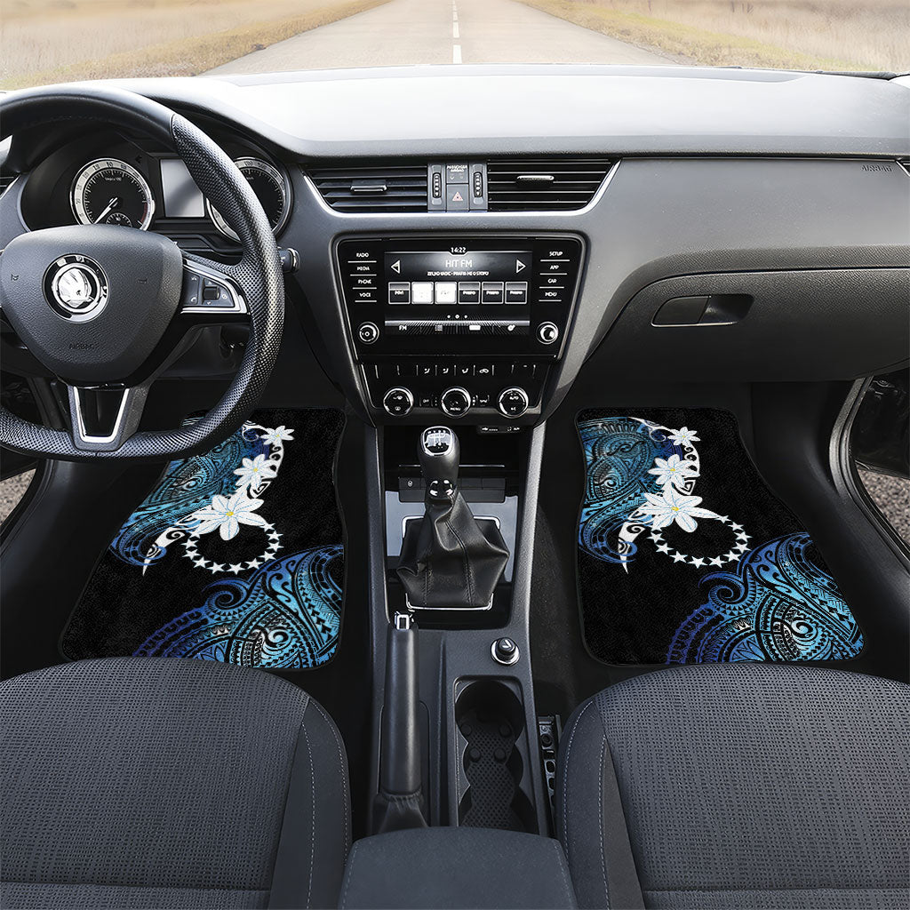 Cook Islands Maori Language Week Car Mats Tiare Maori Kuki Airani Blue Pattern LT22 Set 2pcs - Front Blue - Polynesian Pride