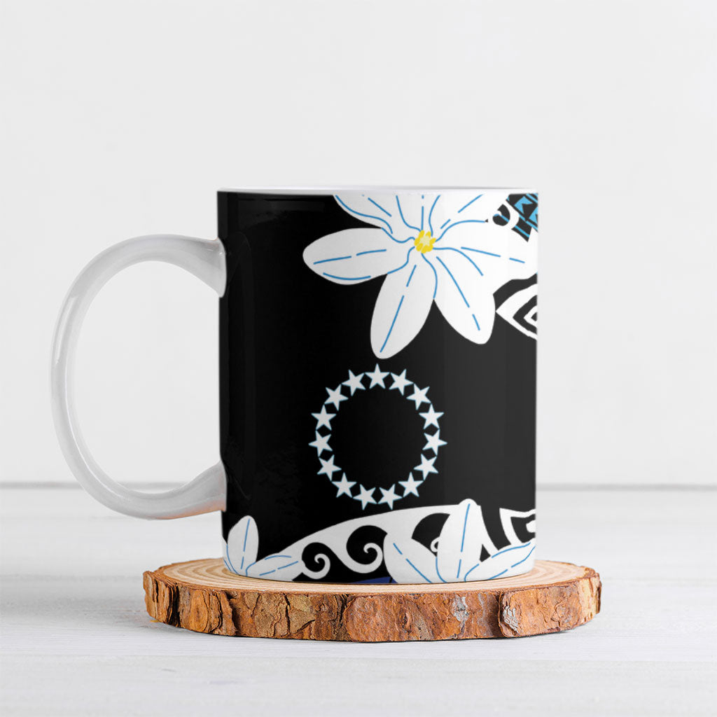 Cook Islands Maori Language Week Ceramic Mug Tiare Maori Kuki Airani Blue Pattern LT22 Blue - Polynesian Pride