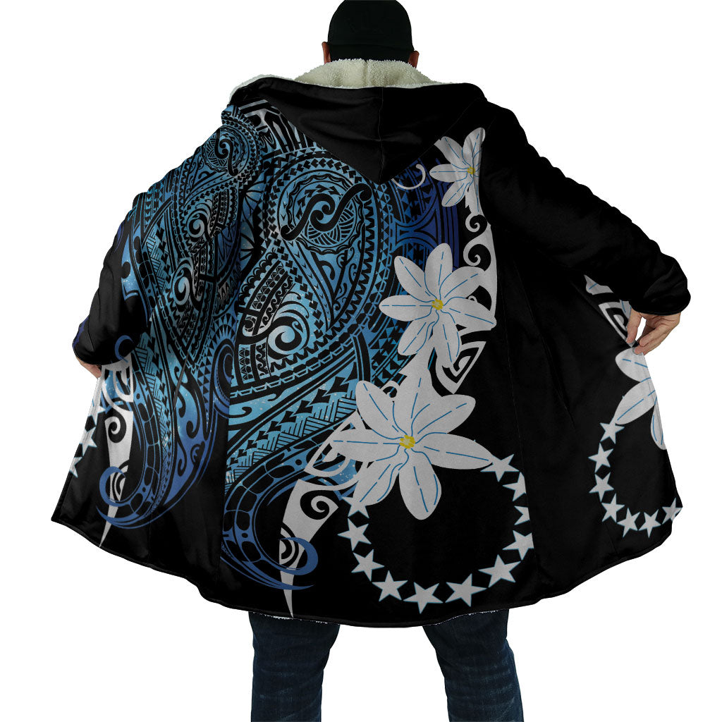 Cook Islands Maori Language Week Cloak Tiare Maori Kuki Airani Blue Pattern LT22 - Polynesian Pride