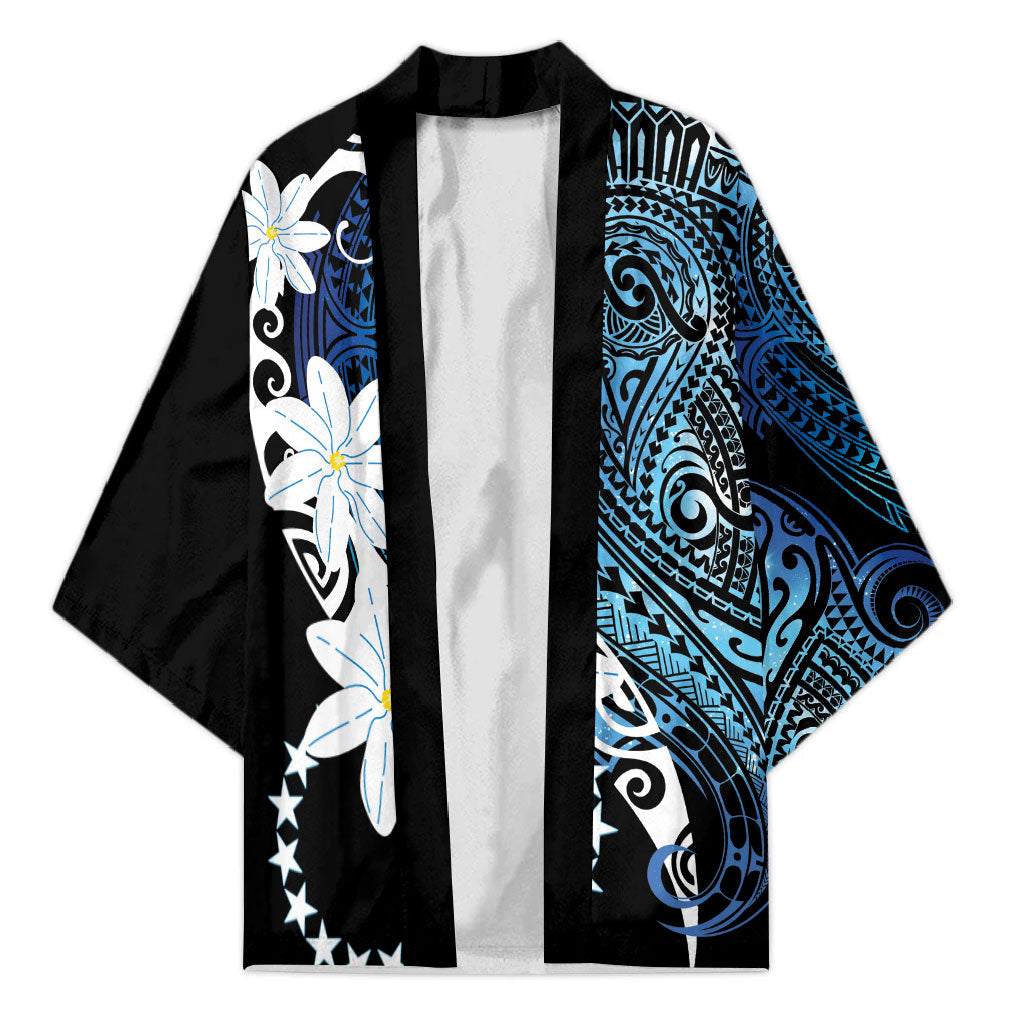 Cook Islands Maori Language Week Kimono Tiare Maori Kuki Airani Blue Pattern LT22 Unisex Blue - Polynesian Pride