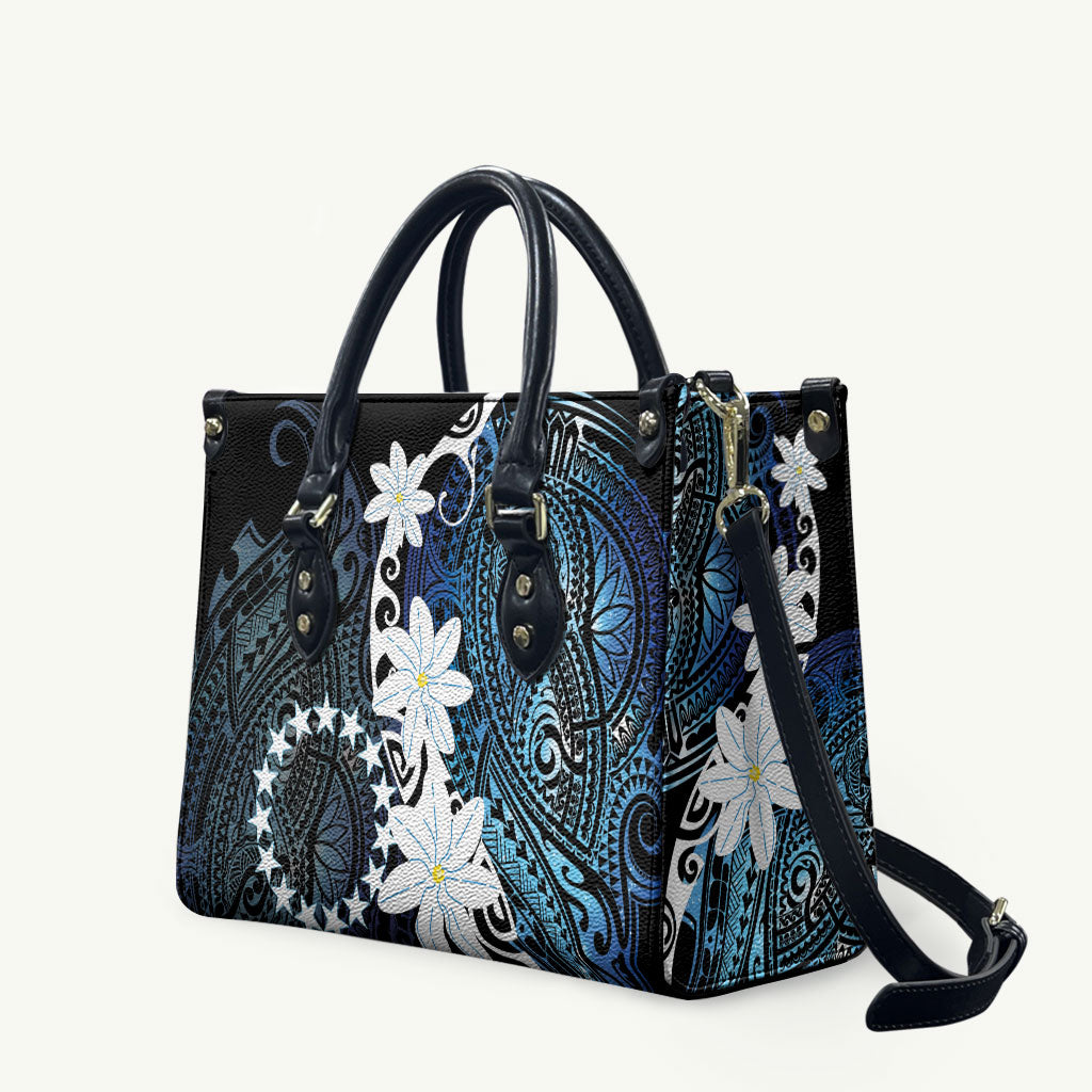 Cook Islands Maori Language Week Leather Bag Tiare Maori Kuki Airani Blue Pattern LT22 Blue - Polynesian Pride