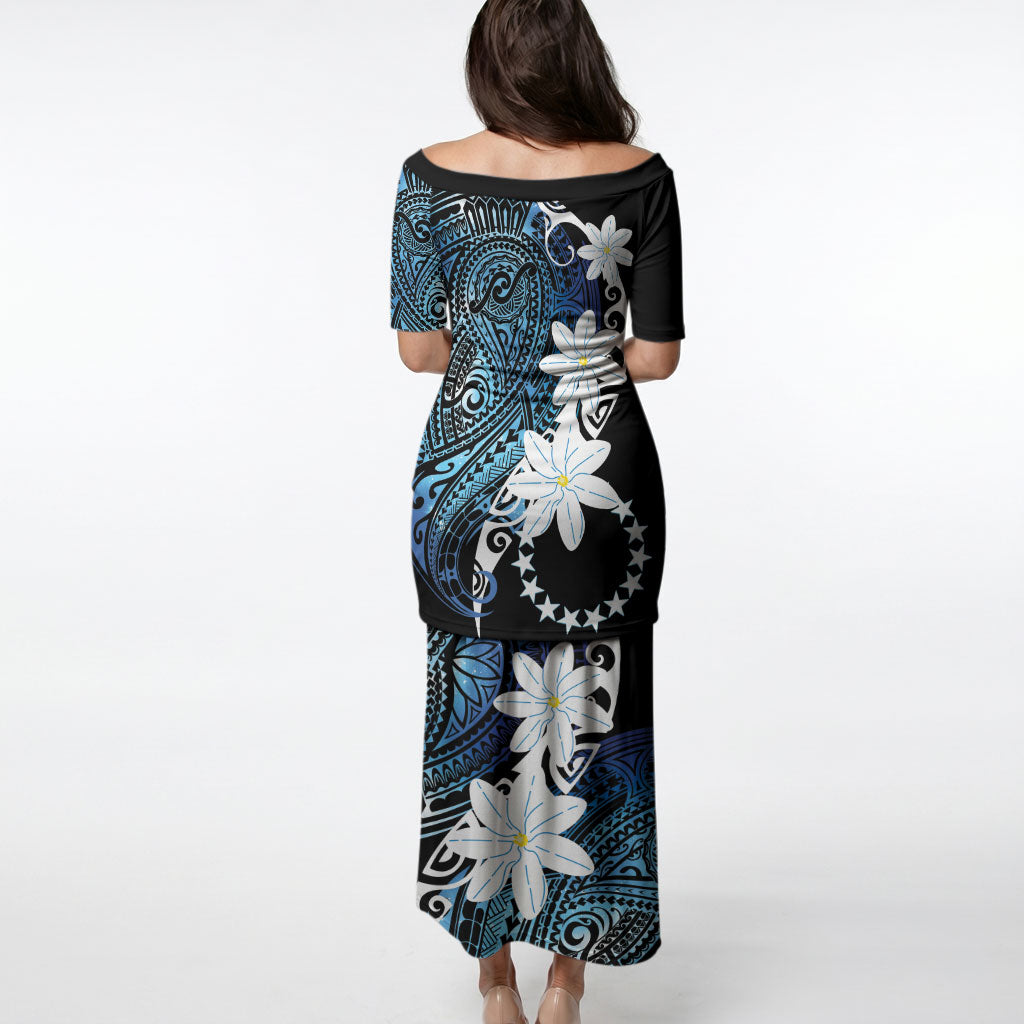Cook Islands Maori Language Week Puletasi Tiare Maori Kuki Airani Blue Pattern LT22 - Polynesian Pride
