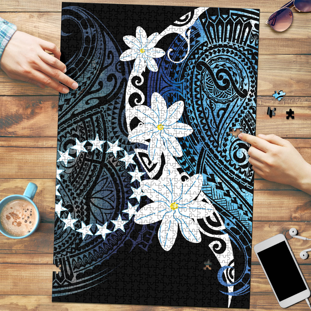Cook Islands Maori Language Week Puzzle Tiare Maori Kuki Airani Blue Pattern LT22 Blue - Polynesian Pride