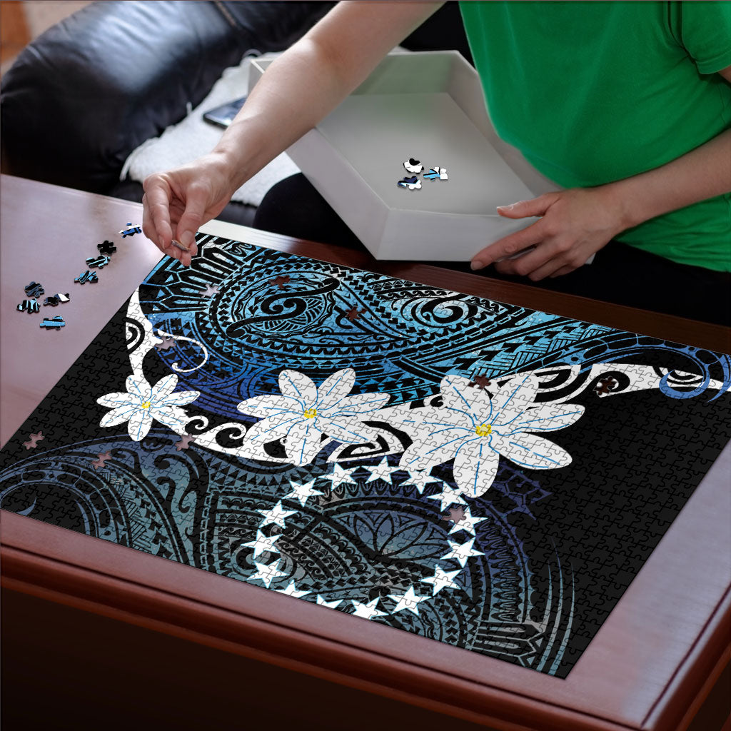 Cook Islands Maori Language Week Puzzle Tiare Maori Kuki Airani Blue Pattern LT22 - Polynesian Pride