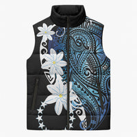 Cook Islands Maori Language Week Sleeveless Puffer Jacket Tiare Maori Kuki Airani Blue Pattern LT22 Unisex Blue - Polynesian Pride