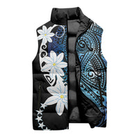 Cook Islands Maori Language Week Sleeveless Puffer Jacket Tiare Maori Kuki Airani Blue Pattern LT22 - Polynesian Pride