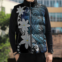 Cook Islands Maori Language Week Sleeveless Puffer Jacket Tiare Maori Kuki Airani Blue Pattern LT22 - Polynesian Pride