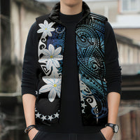 Cook Islands Maori Language Week Sleeveless Puffer Jacket Tiare Maori Kuki Airani Blue Pattern LT22 - Polynesian Pride
