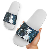 Cook Islands Maori Language Week Slide Sandals Tiare Maori Kuki Airani Blue Pattern LT22 - Polynesian Pride