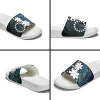 Cook Islands Maori Language Week Slide Sandals Tiare Maori Kuki Airani Blue Pattern LT22 - Polynesian Pride
