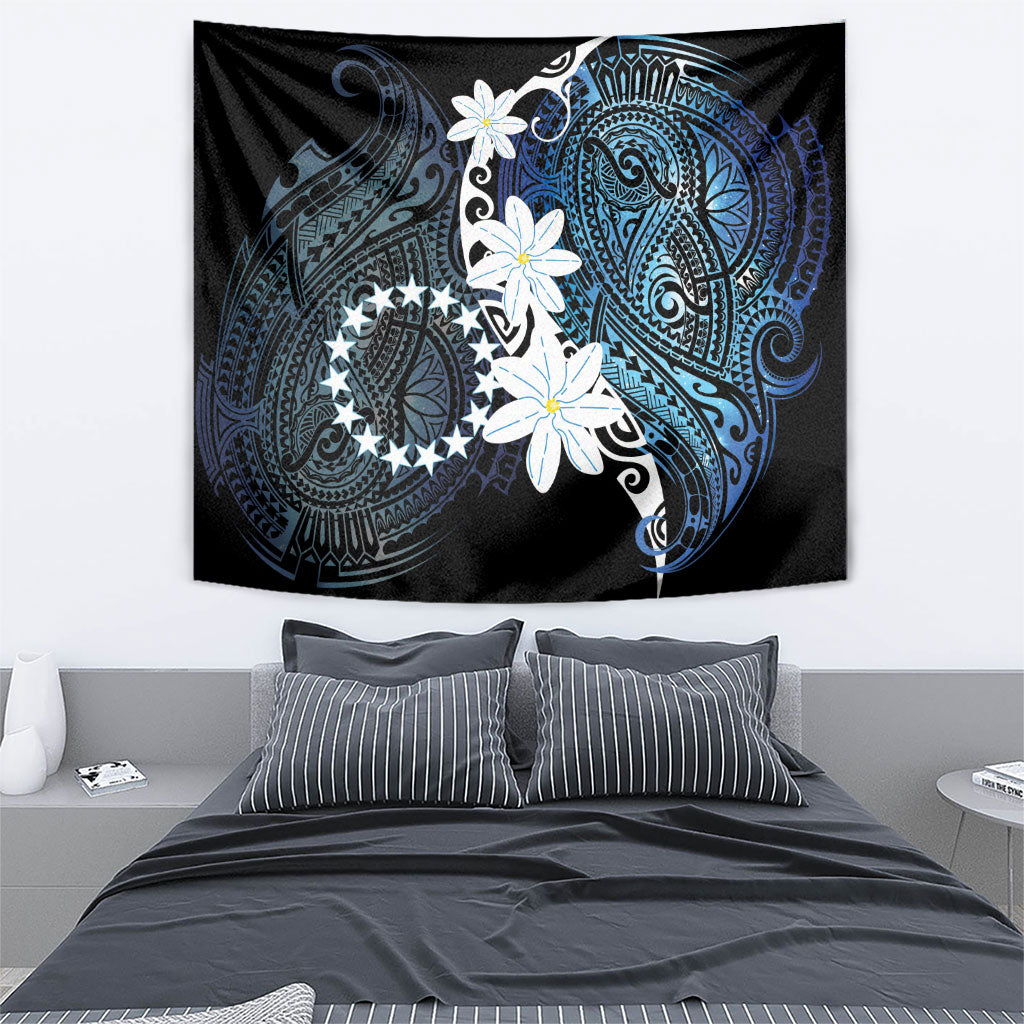 Cook Islands Maori Language Week Tapestry Tiare Maori Kuki Airani Blue Pattern LT22 - Polynesian Pride