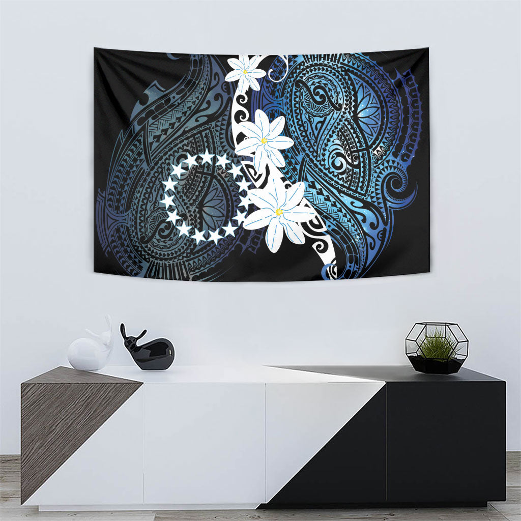 Cook Islands Maori Language Week Tapestry Tiare Maori Kuki Airani Blue Pattern LT22 - Polynesian Pride