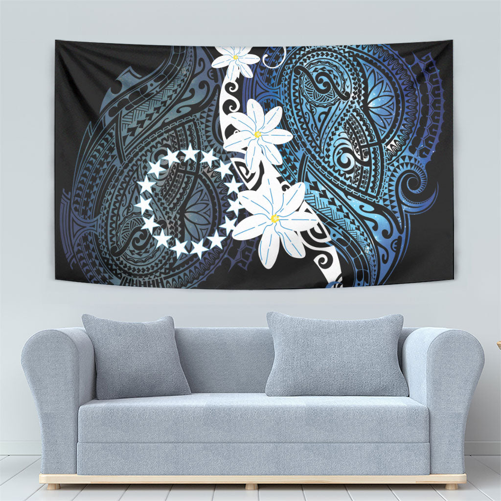 Cook Islands Maori Language Week Tapestry Tiare Maori Kuki Airani Blue Pattern LT22 - Polynesian Pride