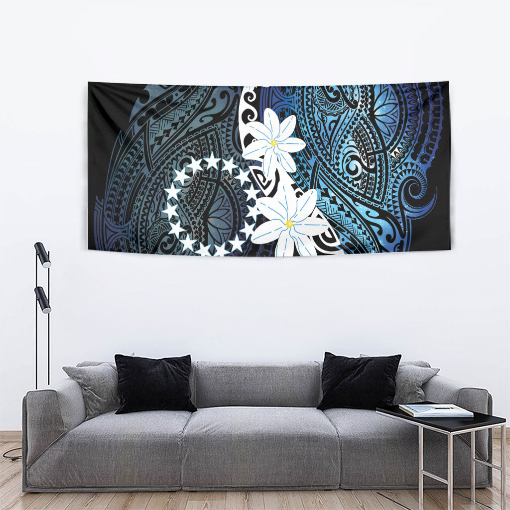 Cook Islands Maori Language Week Tapestry Tiare Maori Kuki Airani Blue Pattern LT22 - Polynesian Pride
