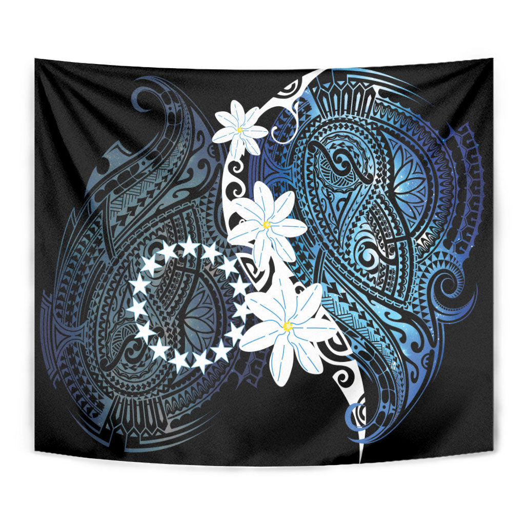 Cook Islands Maori Language Week Tapestry Tiare Maori Kuki Airani Blue Pattern LT22 - Polynesian Pride