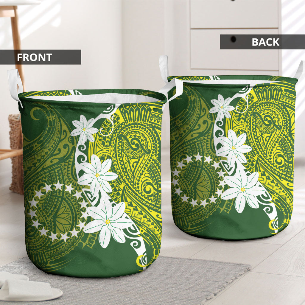 Cook Islands Maori Language Week Laundry Basket Tiare Maori Kuki Airani Green Pattern LT22 - Polynesian Pride