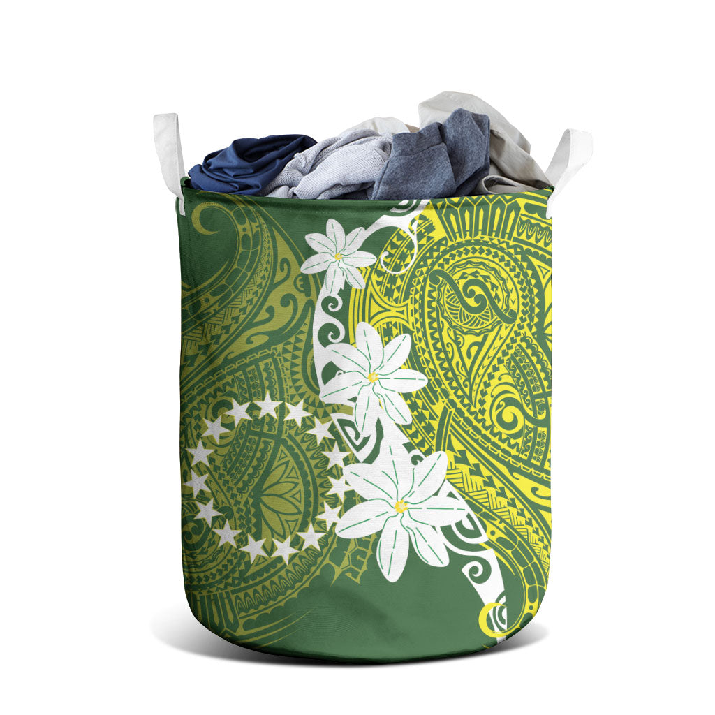 Cook Islands Maori Language Week Laundry Basket Tiare Maori Kuki Airani Green Pattern LT22 - Polynesian Pride