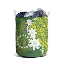 Cook Islands Maori Language Week Laundry Basket Tiare Maori Kuki Airani Green Pattern LT22 - Polynesian Pride