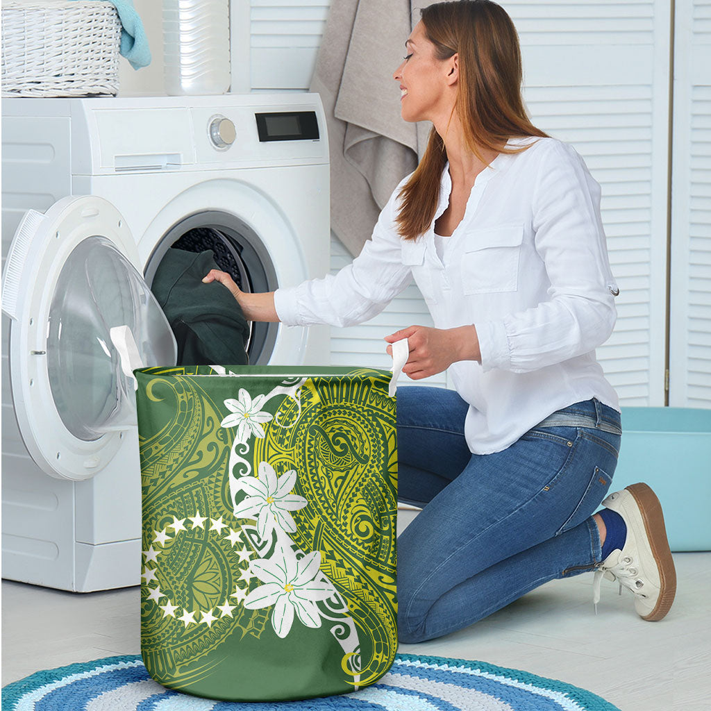 Cook Islands Maori Language Week Laundry Basket Tiare Maori Kuki Airani Green Pattern LT22 - Polynesian Pride