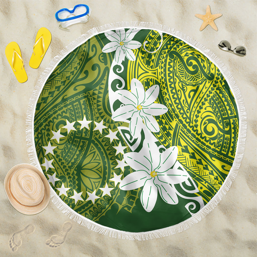 Cook Islands Maori Language Week Beach Blanket Tiare Maori Kuki Airani Green Pattern LT22 One Size 150cm Green - Polynesian Pride