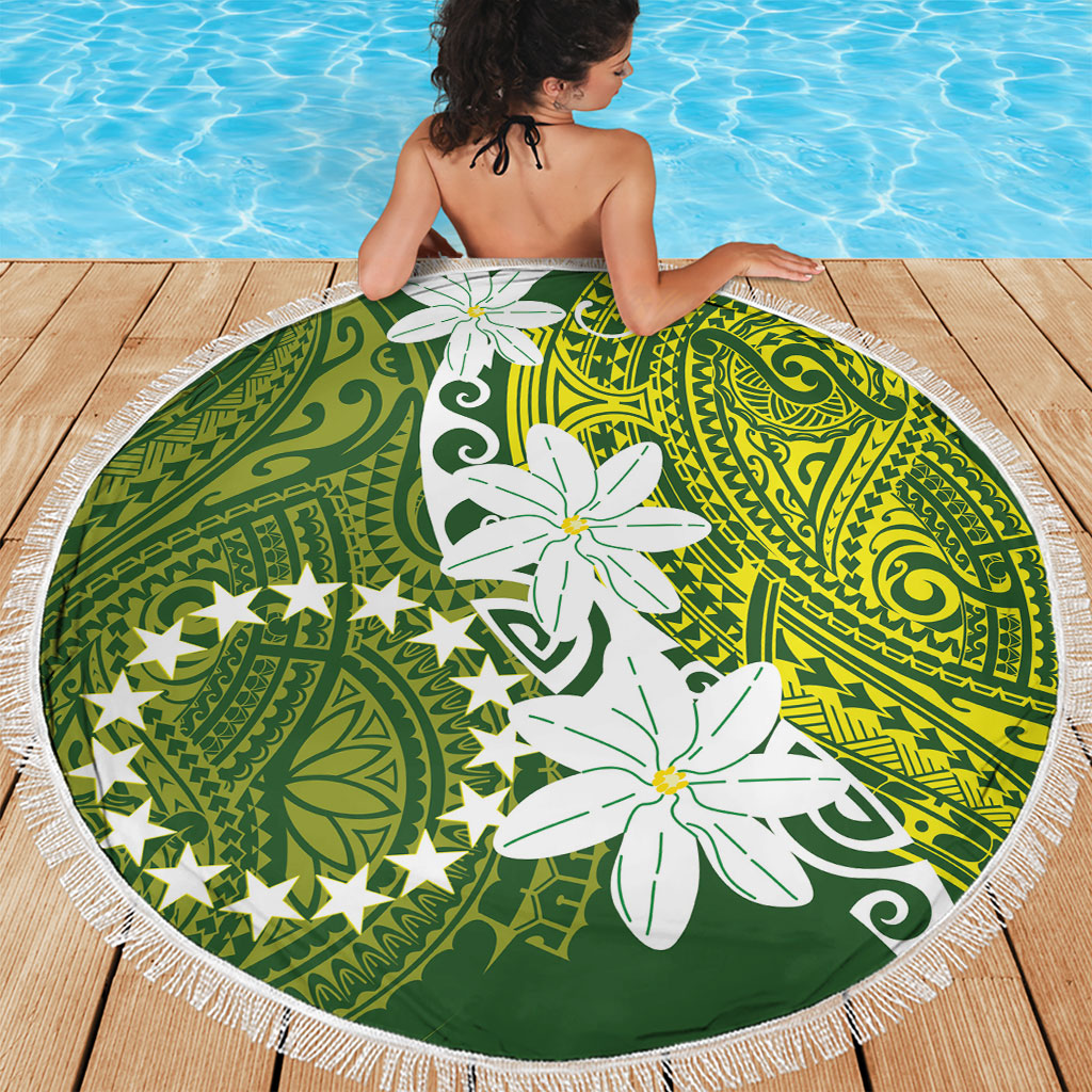 Cook Islands Maori Language Week Beach Blanket Tiare Maori Kuki Airani Green Pattern LT22 - Polynesian Pride