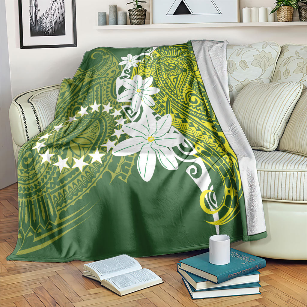 Cook Islands Maori Language Week Blanket Tiare Maori Kuki Airani Green Pattern LT22 Green - Polynesian Pride