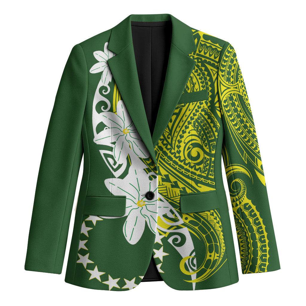 Cook Islands Maori Language Week Blazer Tiare Maori Kuki Airani Green Pattern LT22 Unisex Green - Polynesian Pride