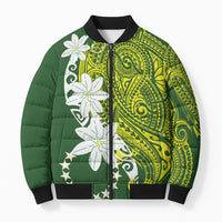 Cook Islands Maori Language Week Bomber Puffer Jacket Tiare Maori Kuki Airani Green Pattern LT22 Unisex Green - Polynesian Pride