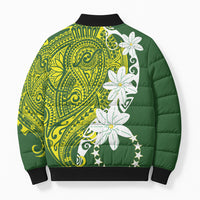 Cook Islands Maori Language Week Bomber Puffer Jacket Tiare Maori Kuki Airani Green Pattern LT22 - Polynesian Pride