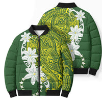 Cook Islands Maori Language Week Bomber Puffer Jacket Tiare Maori Kuki Airani Green Pattern LT22 - Polynesian Pride