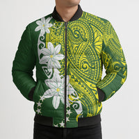Cook Islands Maori Language Week Bomber Puffer Jacket Tiare Maori Kuki Airani Green Pattern LT22 - Polynesian Pride
