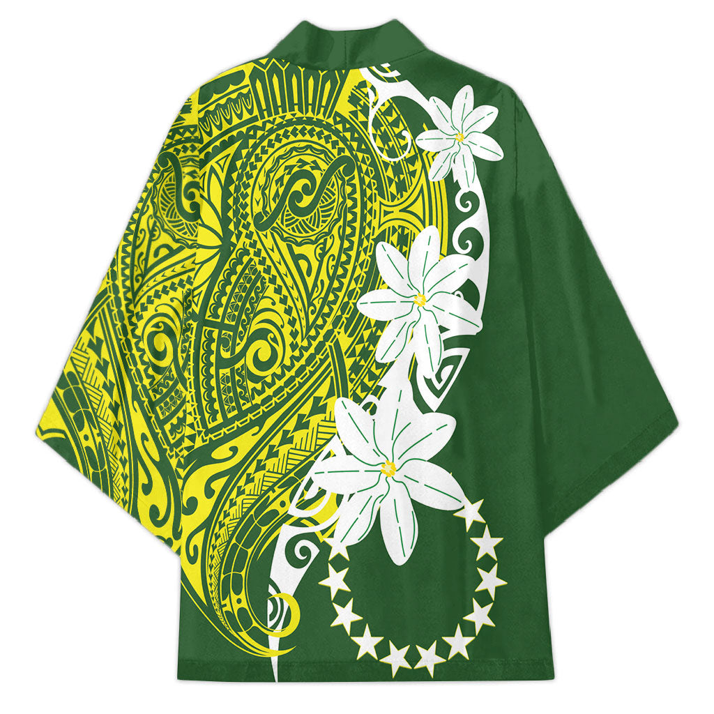 Cook Islands Maori Language Week Kimono Tiare Maori Kuki Airani Green Pattern LT22 - Polynesian Pride