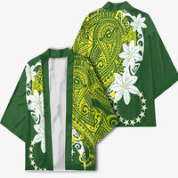 Cook Islands Maori Language Week Kimono Tiare Maori Kuki Airani Green Pattern LT22 - Polynesian Pride