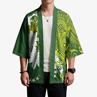 Cook Islands Maori Language Week Kimono Tiare Maori Kuki Airani Green Pattern LT22 - Polynesian Pride