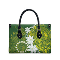 Cook Islands Maori Language Week Leather Bag Tiare Maori Kuki Airani Green Pattern LT22 - Polynesian Pride