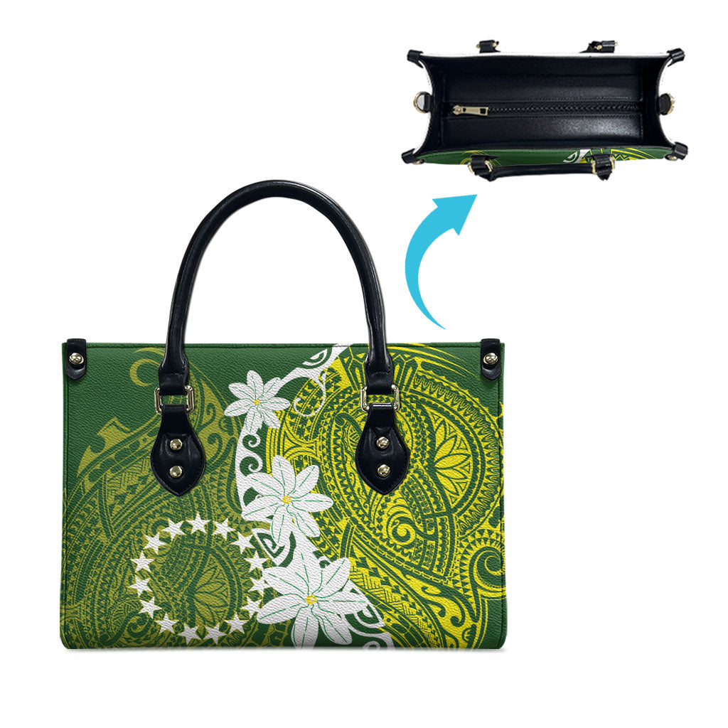 Cook Islands Maori Language Week Leather Bag Tiare Maori Kuki Airani Green Pattern LT22 - Polynesian Pride