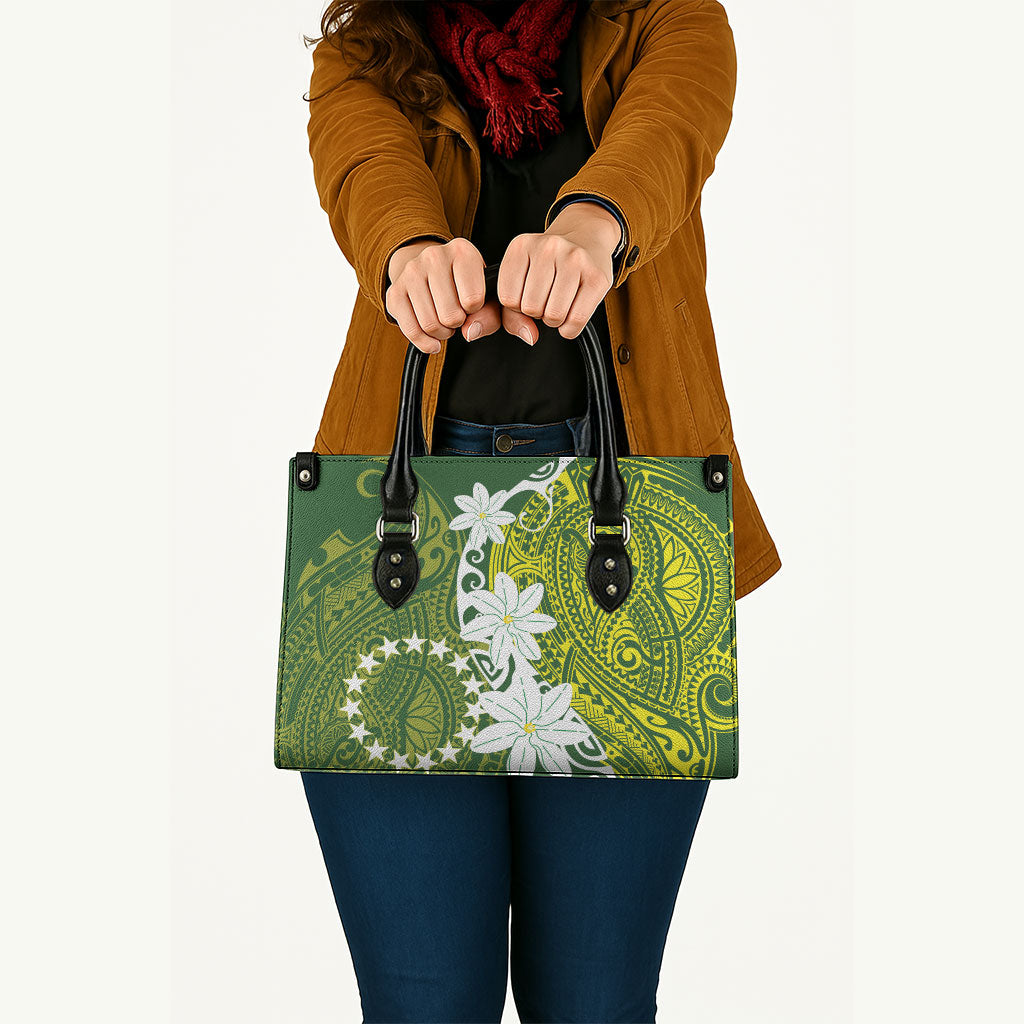Cook Islands Maori Language Week Leather Bag Tiare Maori Kuki Airani Green Pattern LT22 - Polynesian Pride