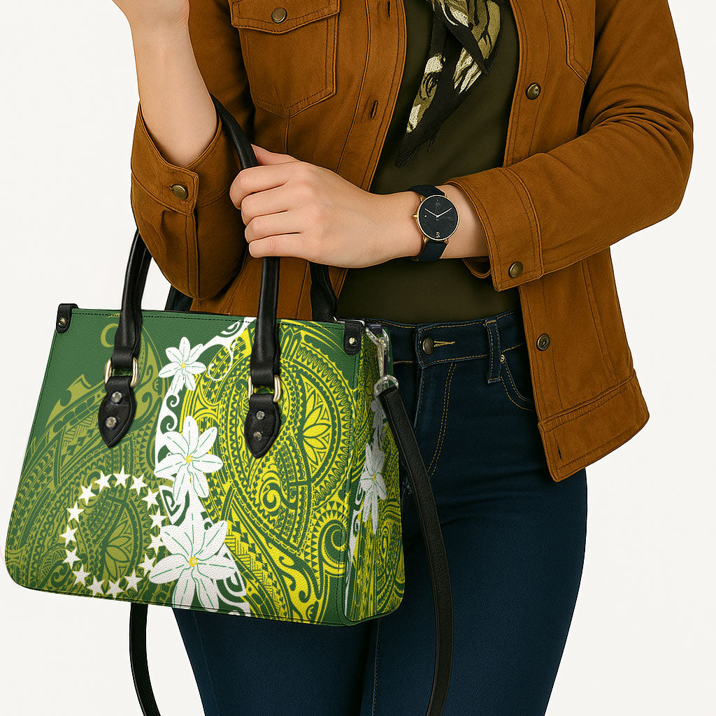 Cook Islands Maori Language Week Leather Bag Tiare Maori Kuki Airani Green Pattern LT22 - Polynesian Pride